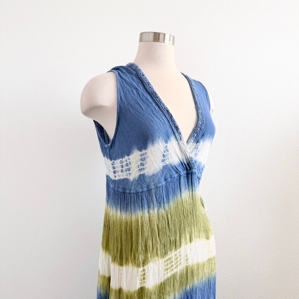 Cute Options Blue Green White Dress Peasant Floral Tie Dye Prairie XL